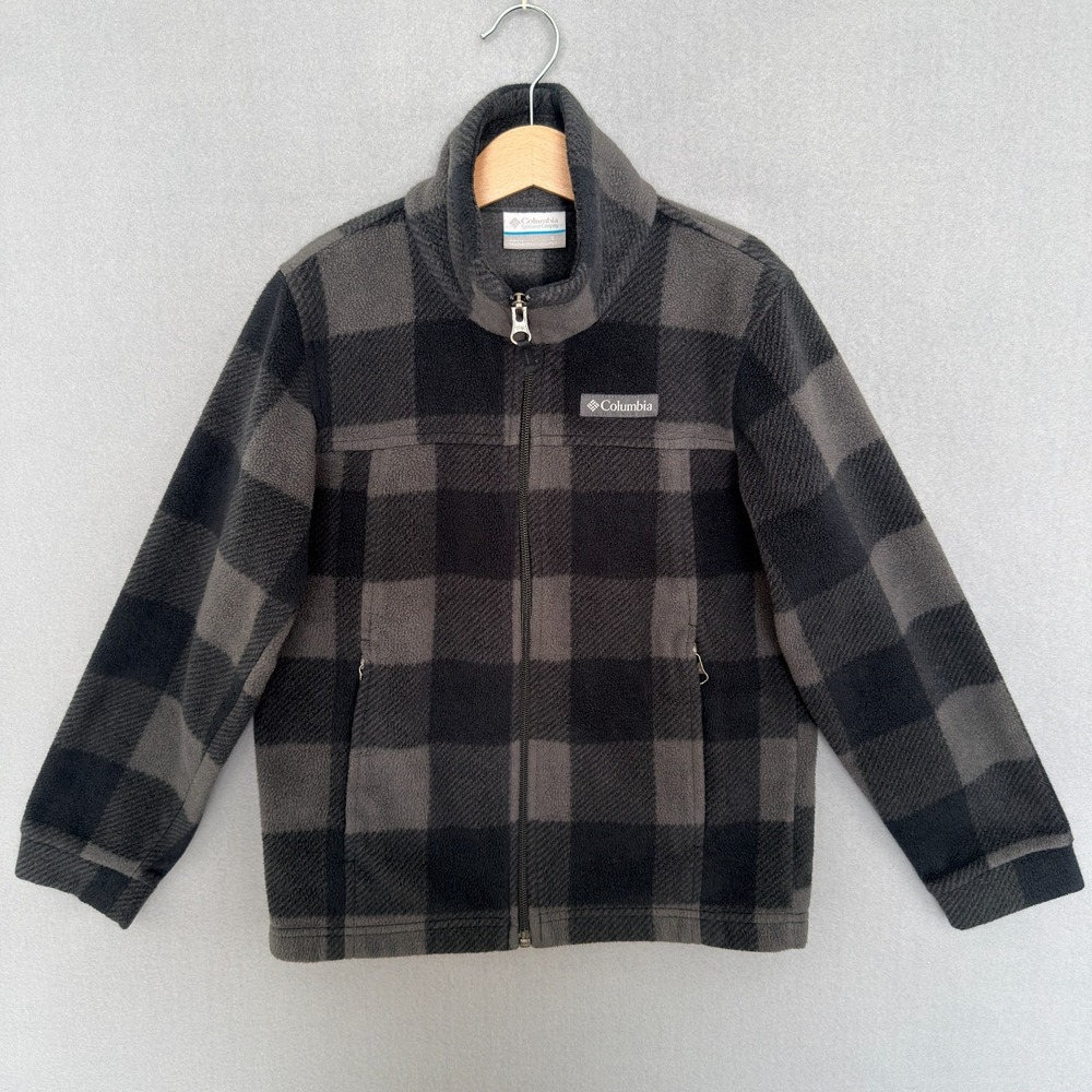 Columbia Boys Zing III Fleece Jacket Size S(8)  Black & Gray Buffalo Check Print
